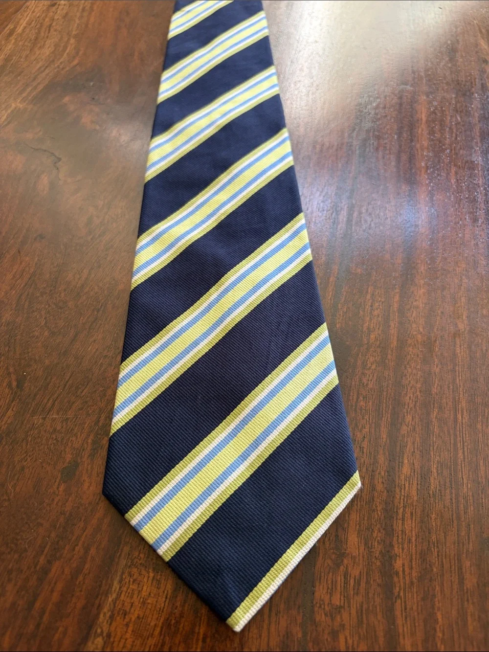 Banana Republic Navy Tie with Green and Blue Stripes 100% Silk Made In Italy